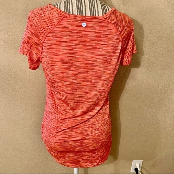 Velocity Athletic Top Large Coral Burgundy Grey Stripes Short-Sleeve Stretch - Picture 8 of 12